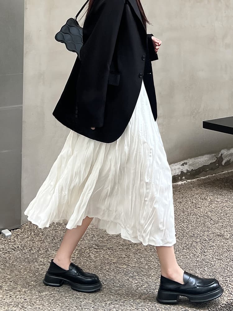 スカート 贅沢プリーツミディスカート