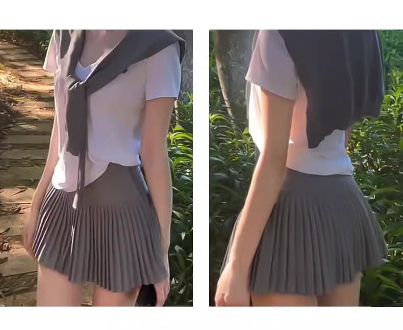 シンプル優美プリーツミニスカート
