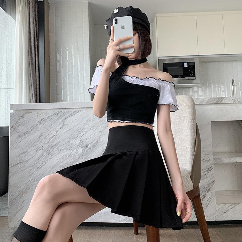 ハイウエストプリーツミニスカート