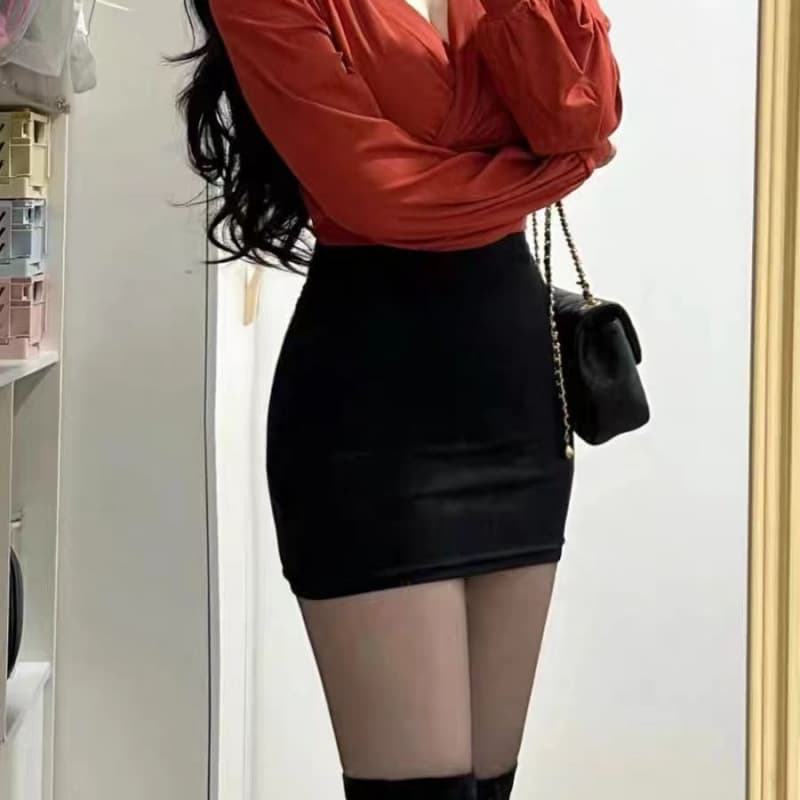 スカート すっきりシルエットタイトミニ