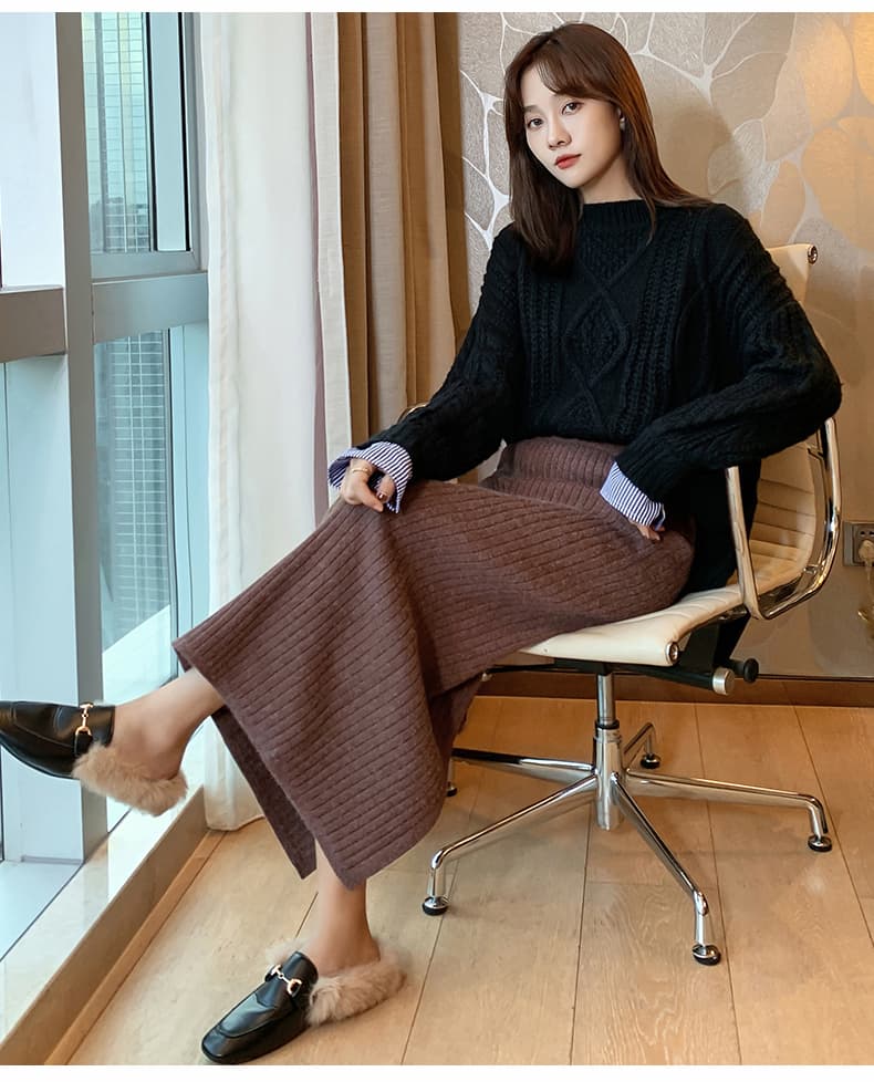 リブニット タックロングタイトスカート