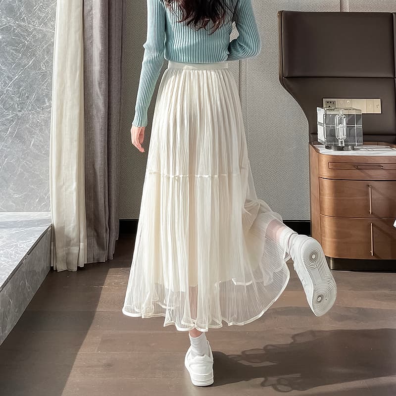 ふんわり優美チュールロングスカート