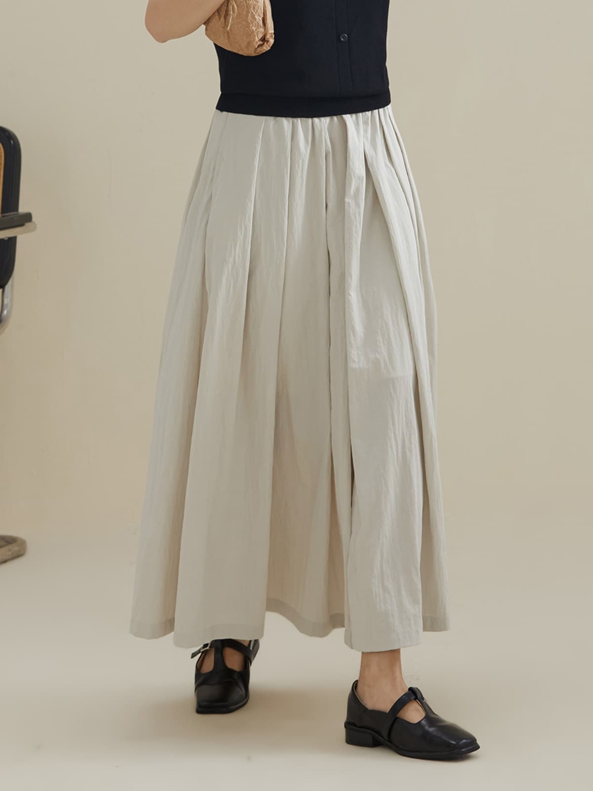 スカート 風合い豊かな綿麻プリーツロングスカート