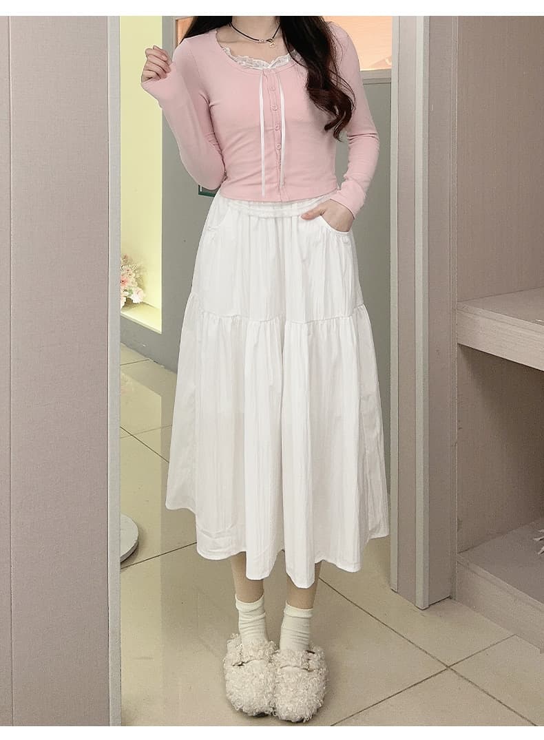 スカート ティアード風ゆったりロングスカート