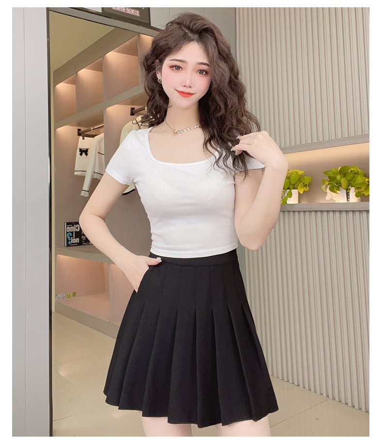 ハイウエスト プリーツミニスカート