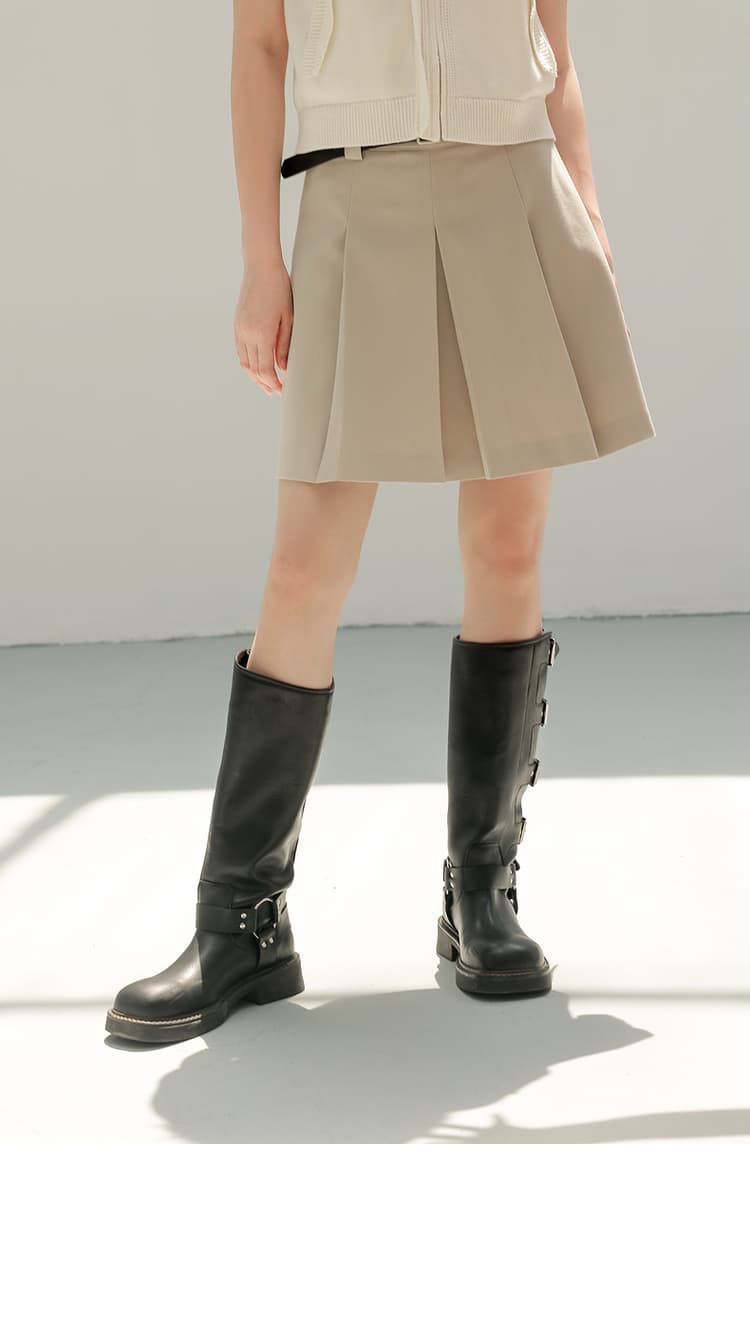 スカート ベルト付きプリーツミニスカート